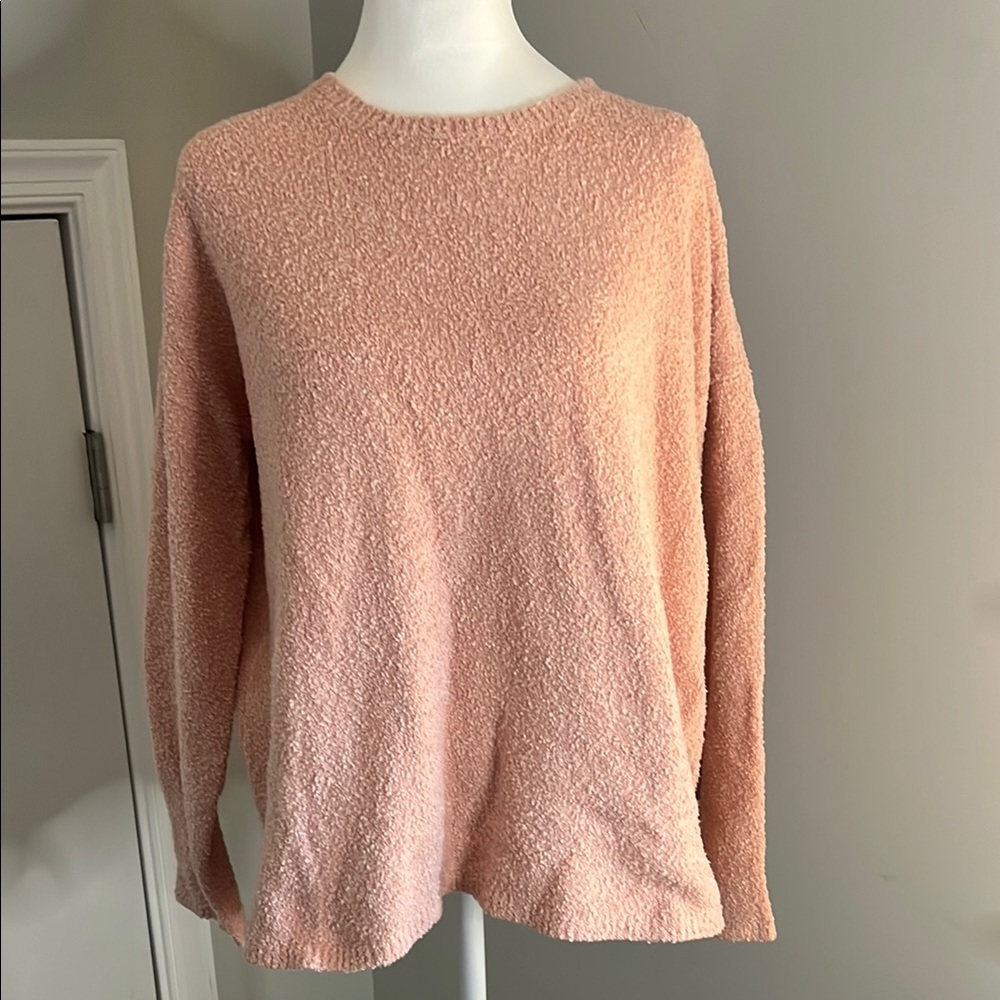 Eileen Fisher Pink Organic Cotton Boucle Knit Oversized Crewneck Sweater Small
